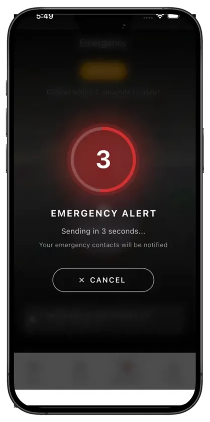Afri-Tec Alert app counting down before sending an emergency alert